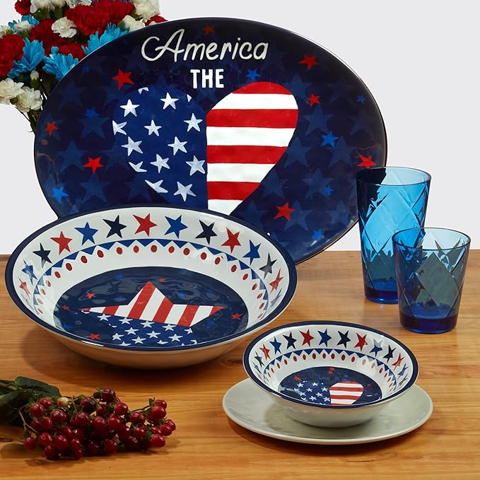 Certified International Stars &amp Stripes 12 Piece Melamine Dinnerware Set Service For 4