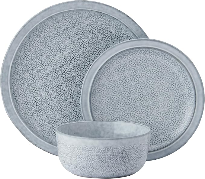 Pfaltzgraff Blooming Meadow 12 Piece Plates Bowls Dinnerware Set Service for 4 Blue
