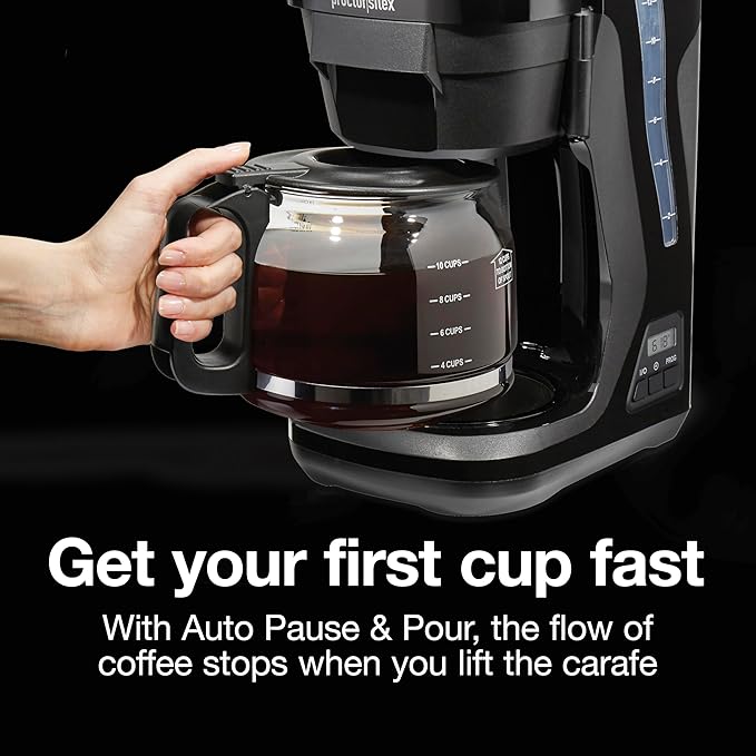 Proctor Silex FrontFill Drip Coffee Maker Digital &amp Programmable 12 Cup Glass Carafe Black and Silver (43685PS)