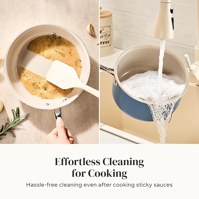 Redchef Sauce Pan Cookware Set 8 Non-Stick Ceramic Frying Pan &amp 2.5QT Saucepans with Tempered Glass Lid Stay-Cool Handle Non Toxic PTFE &amp PFOA Free Oven Safe &amp Stovetop Suitable Blue