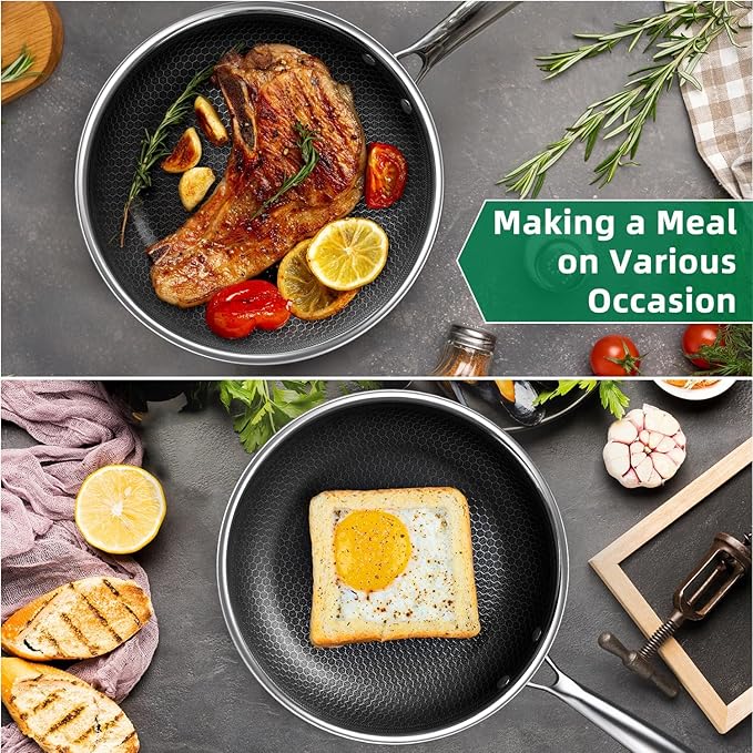 MOMOSTAR Hybrid Nonstick 6-Piece Frying Pan Set 8 10 and 12-Inch Cookware Sets with Tempered Glass Lids Dishwasher &amp Oven Safe Induction Ready Compatible with All Cooktops
