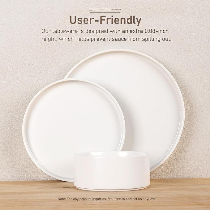 GBHOME Ceramic Dinnerware Sets for 4Stoneware Plates and Bowls SetsChip and Crack Resistant | Dishwasher &amp Microwave Safe Dishes SetScratch Resistant- Service for 4 (12pc)- Snow White