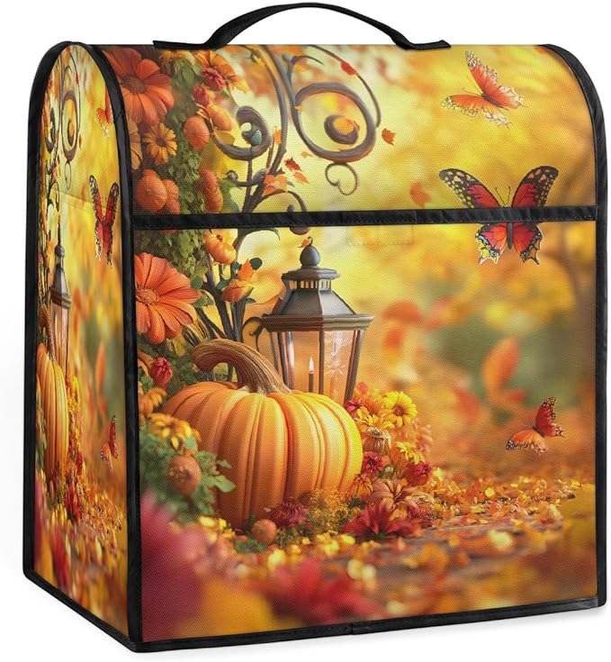 cfpolar Kitchen Aid Mixer Cover Compatible with 6-8 Quarts Pumpkin Butterfly Flower Stand Mixer Cover Kitchen Aid Mixers Accessories Appliance Organizer Bag Dust Covers with Zipper Pocket