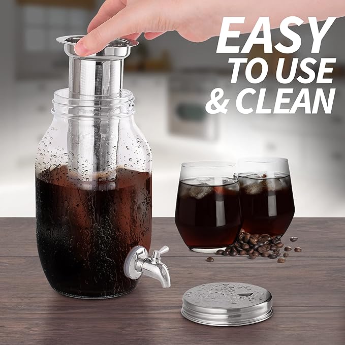 Zulay Kitchen 1.5 Liter Cold Brew Coffee Maker with EXTRA-THICK Glass Carafe &amp Stainless Steel Mesh Filter - Premium Iced Coffee Maker Cold Brew Pitcher &amp Tea Infuser