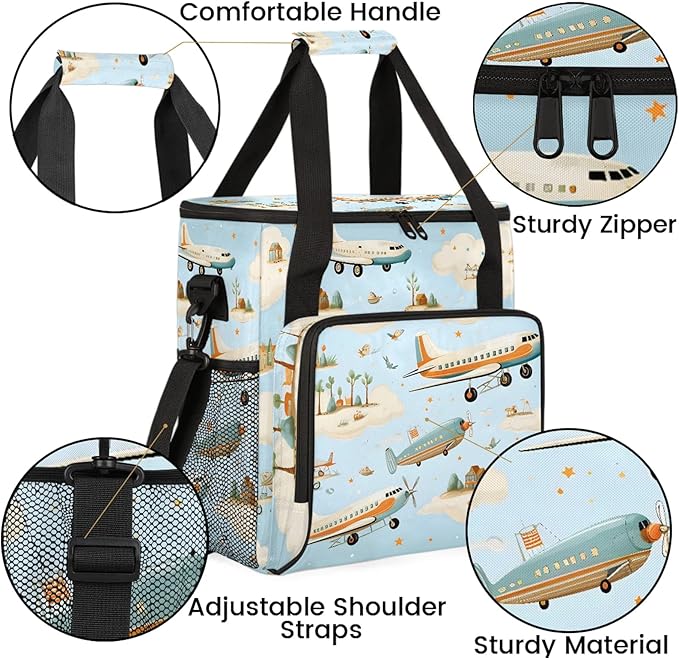 Cute Aircraft Coffee Maker Carring Bag Large Insulated Storage Organizer Case Tote Bags with Shoulder Strap for Travel Work Picnic