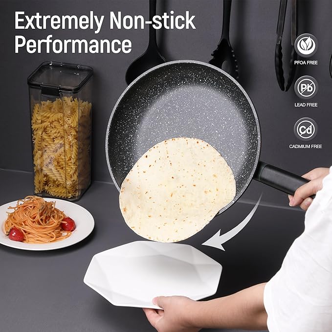 Leetaltree Nonstick Cookware Sets - 16 Pieces Pots and Pans with Utensils and Steamer Nonstick Cast Aluminum Kitchen Cookware with Bakelite Handles Non Toxic PFOS/PFOA Free (Green)