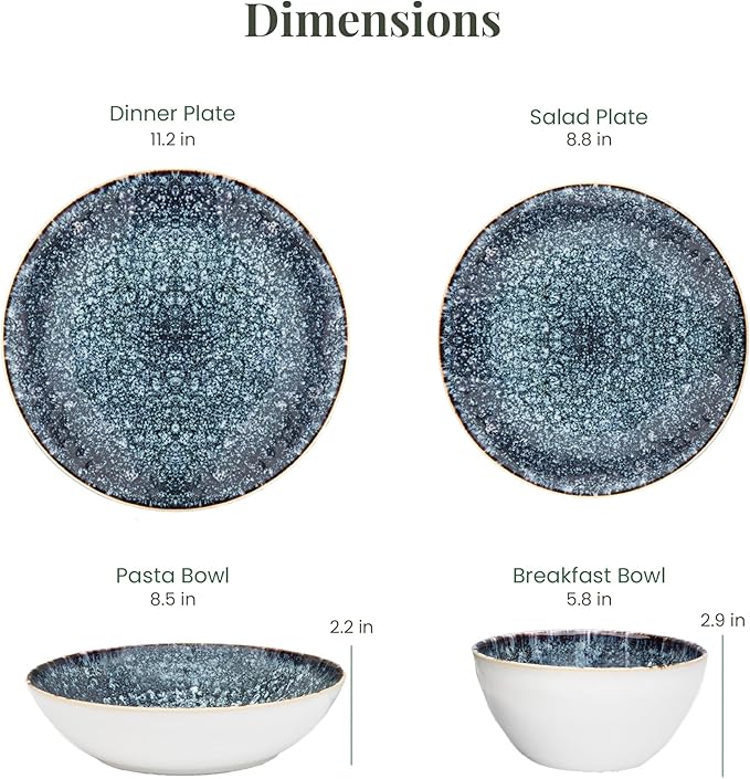 Larder &amp Vine Ceramic Stoneware Dinnerware 16-Piece Set 4 Place Settings (Bondi Waters)