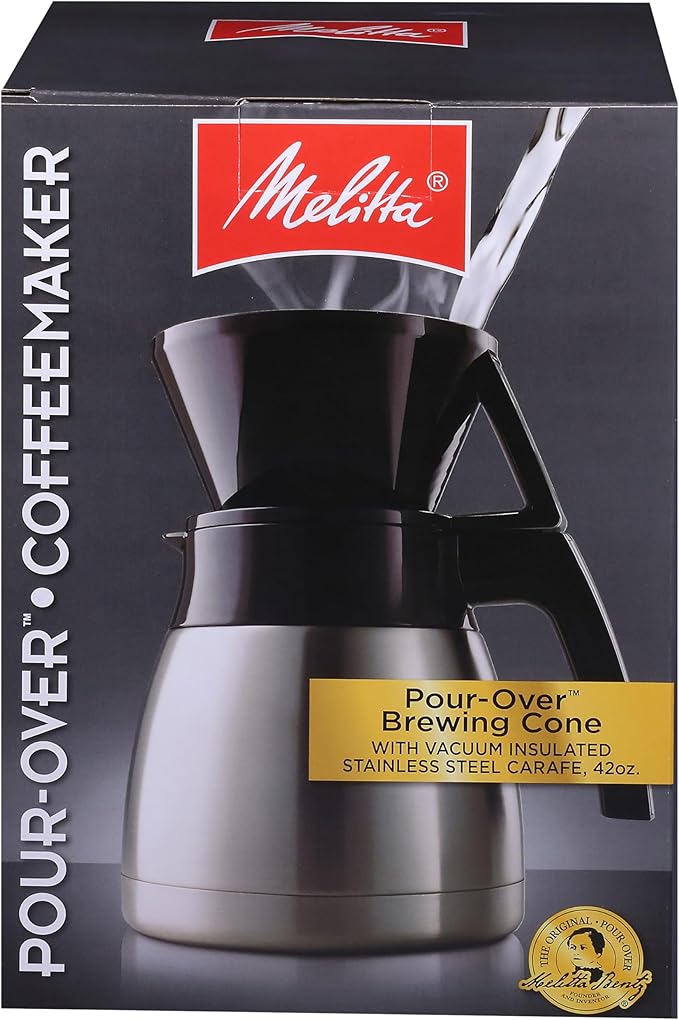 Melitta Pour-Over Coffee Brewer &amp Stainless Steel Carafe Set with Coffee Filters 42 Ounce Set