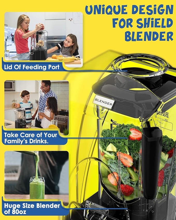 CRANDDI Commercial Quiet Blender 2200 Watt Professional Countertop Blender with 80oz Pitcher Built-in Pulse &amp 15-speeds Control Smoothie Blender for Commercial and Home K90 Black