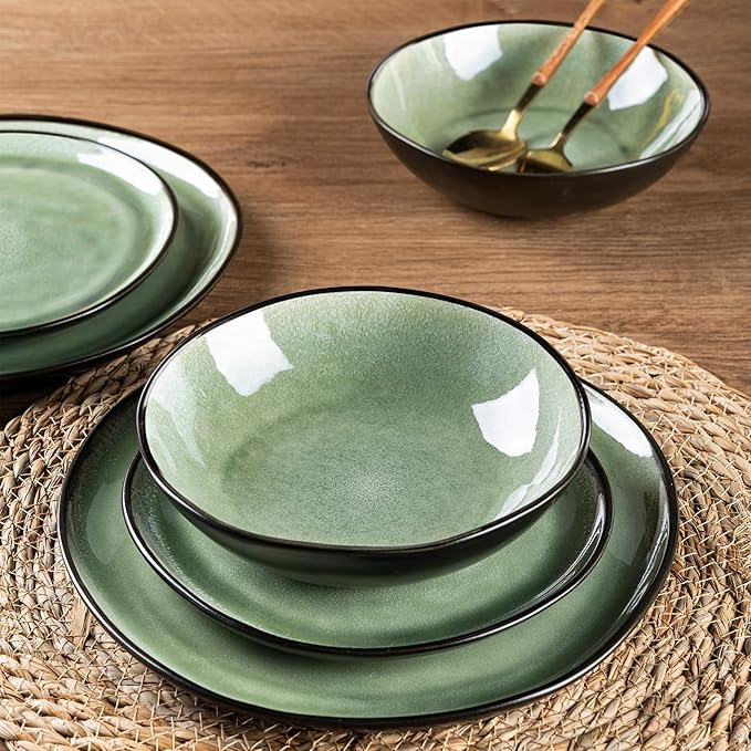 AmorArc Ceramic Dinnerware SetsHandmade Reactive Glaze Stoneware Plates and Bowls SetsHighly Scratch Resistant | Dishwasher &amp Microwave Safe Dishes SetService for 4 (12pc)