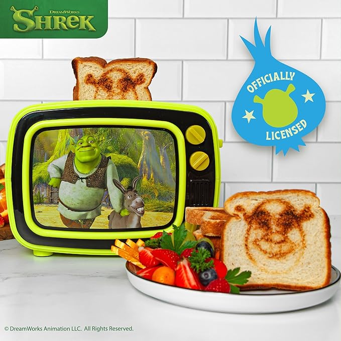 Uncanny Brands Shrek Retro TV Toaster with Light Up Frame Two Slice Model with Shrek Artwork Themed Kitchen Appliance
