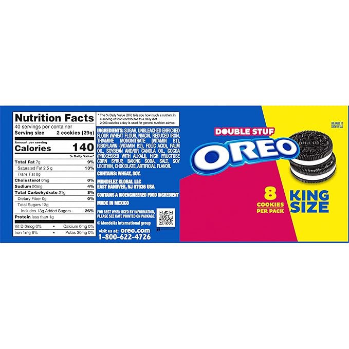 OREO Double Stuf Chocolate Sandwich Cookies King Size 10 Snack Packs (8 Cookies Per Pack)