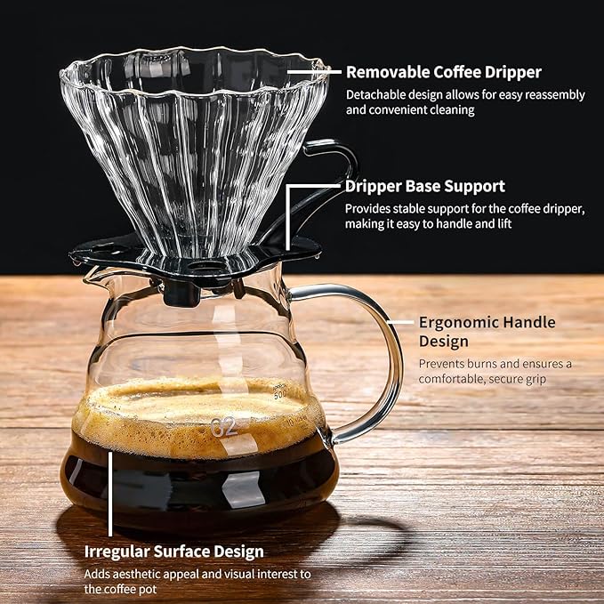 Unbreakable - Pour Over Coffee Maker 720ML/24OZ Heat Resistant Borosilicate Glass Dripper with Filter Holder BPA-Free Manual Coffee Brewer for Home and Office Use