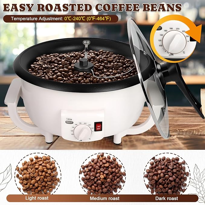 Coffee Roaster Machine for Home Use 800g Capacity Electric Coffee Bean Roaster Machine with Timer 0-240℃ Non-Stick for Cafe Shop Nut Peanut Black Bean Soybeans 110V 1200W