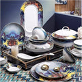 Dining Plate Set 56-Piece Dinnerware Sets American Light Luxury Plate and Bowl Set Ceramic Bone China High-end Dishware Sets for 10 People