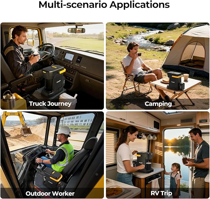 BougeRV Coffee Machine with 18V 8Ah Battery Powered Compatible with K Cup Coffee Pods &amp Ground Cordless Coffee Maker for Travel Camping Outdoor Worker Home