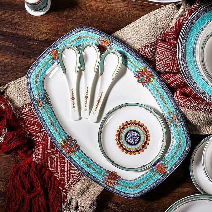 Ceramics Dinner Sets Bowl/Spoon/Plate/Soup Pot51 Pieces Dinnerware Bone China Tableware Set - Family Party and Kitchen Restaurant