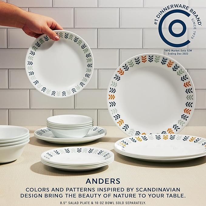 Corelle Vitrelle 18 Piece Glass Dinnerware Sets Service for 6 Triple Layer Chip &amp Crack Resistant Glass Plate and Bowl Sets Anders