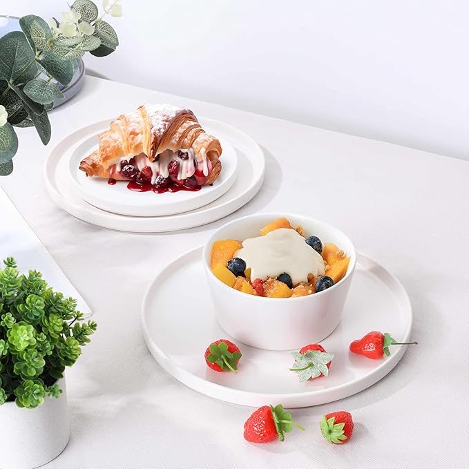 Herogo 24 Pieces Dinnerware Dishes Set for 8 Handmade Stoneware Dining Plates and Bowls Sets Double Reactive Glaze Microwave &amp Dishwasher Safe Scratch Resistant Pearl White