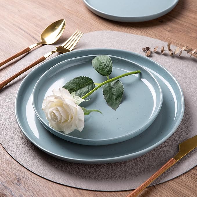AmorArc Ceramic Dinnerware Sets for 8 24 Pieces Handpainted Plates and Bowls Set with Rustic Terracotta Underside Scratch Resistant Stoneware Dishes Set Dishwasher &amp Microwave Safe Stone Blue