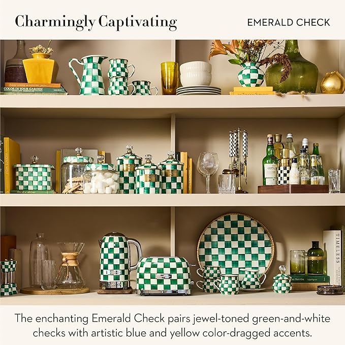 MACKENZIE-CHILDS 2-Slice Toaster Decorative Toaster for Kitchen One of Oprah’s Favorite Things Green-and-White Emerald Check