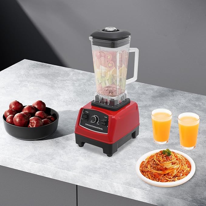 2200W Professional Smoothie Blender2L Large Capacity Commercial Blender With 10-Speed Settings 24000 Rpm High Power Blenders For Restaurant Kitchen (red)