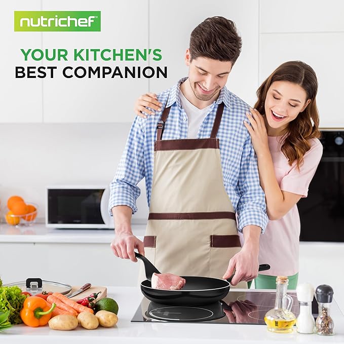 NutriChef 17-Piece Non-Stick Pans &amp Pots Set – Space-Saving Induction-Compatible Foldable Knob Black Cookware with Heat-Resistant Utensils for Kitchen &amp RV