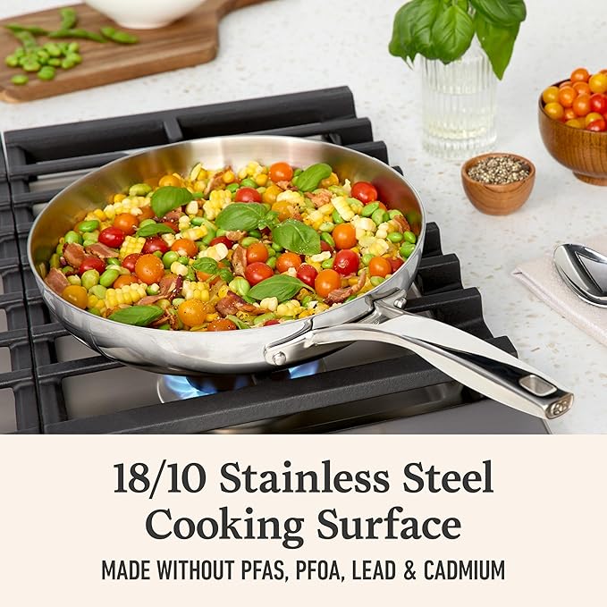 Calphalon Premier Polished 5-Ply Stainless Steel Cookware w/Turbo Heat Tech 10 Fry Pan Induction Oven Safe 500F PFOA Free Polished Stainless Silver