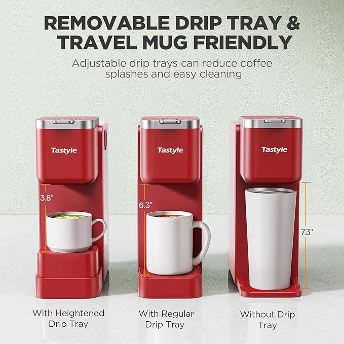 Single Serve Coffee Maker with Built-in Detachable Milk Frother Iced and Hot Coffee Machine for K Cup &amp Grounds 40oz Removable Water Reservoir 6 Cup Sizes Fits 7.3 Travel Mug Red