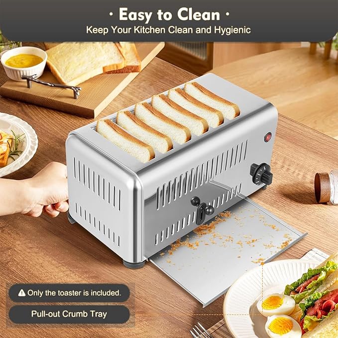 6 Slice Toaster Stainless Steel Upgrades Commercial Toaster with Wide Slots &amp Removable Crumb Tray - Toast Meatloaf Sandwiches Bagel