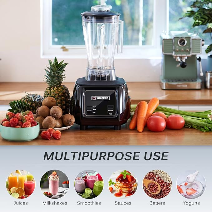WILPREP Commercial Blender with 2 HP Motor Toggle Switch Adjustable Speed and 64 fl oz BPA Free Tritan Jar for Smoothies Shakes &amp Frozen Drinks Black ETL+NSF Certificated
