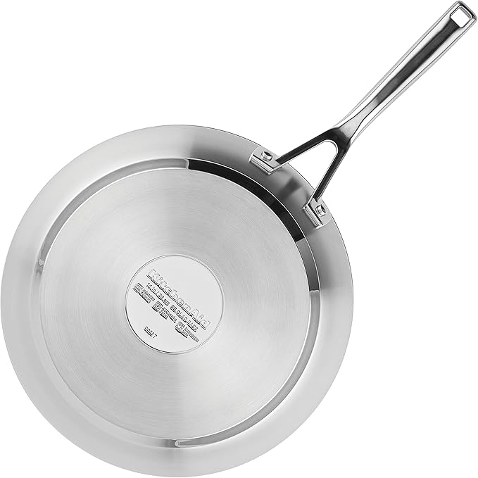 KitchenAid 3-Ply Base Brushed Stainless Steel Induction Pots and Pans Set with Nonstick Round Grill Pan and Lids Dishwasher Safe 10 Piece Cookware Set Brushed Stainless Steel