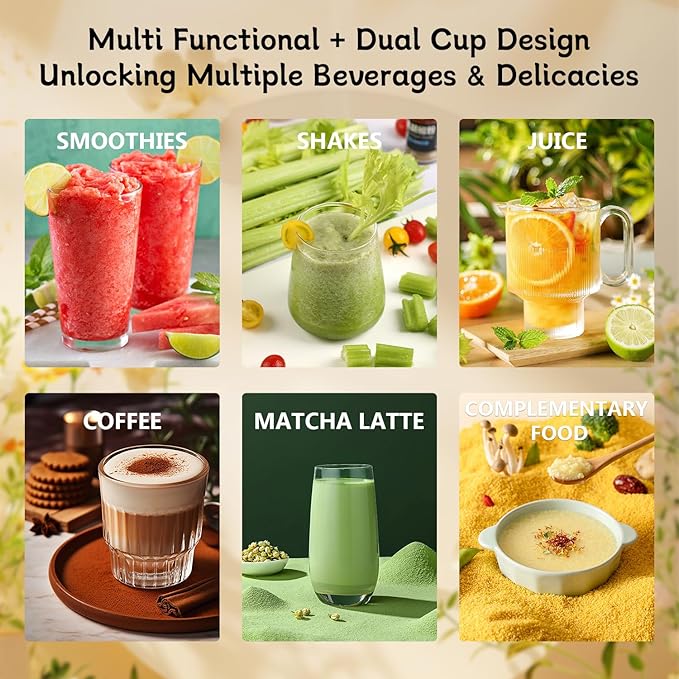 Personal Size Blender for Shakes and Smoothies15.6 oz Portable Blender with 10 BladesRechargeable Mixers Fresh Fruit JuicersMultifunctional Blender with 2 cupsFor TravelSportsOuting 01-white