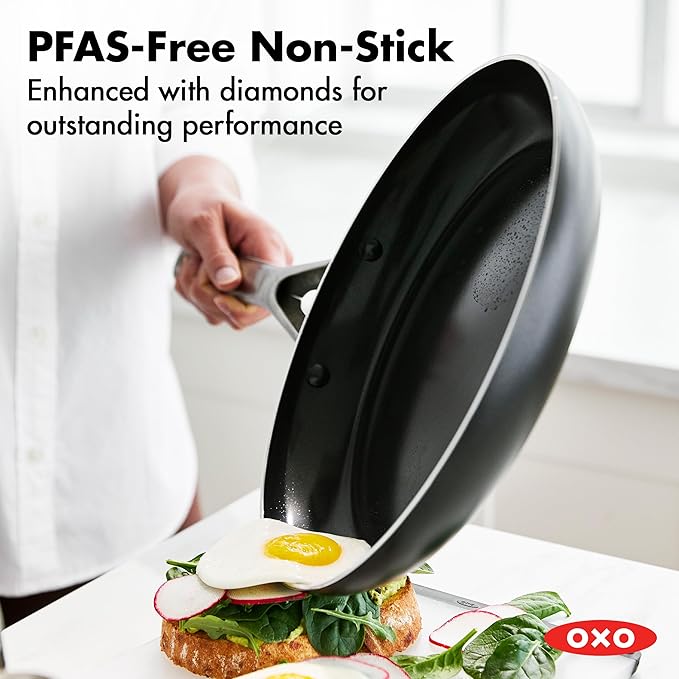 OXO Agility Series 12 Piece Cookware Pots and Pans Set Ceramic Nonstick PFAS-Free Induction SkilletsSaucepansLidsEven HeatingStainless Steel HandlesChip-Free RimsDishwasher &amp Oven SafeBl