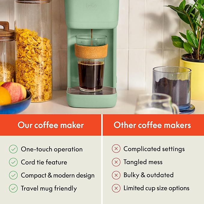 Single Serve Coffee Maker with Reusable Filter and Compact Countertop Design Personal Pod-Free Coffee Machine for Everyday Home Brewing – Bella Kitchen Collection