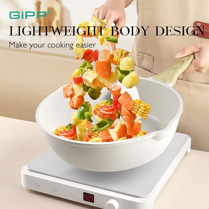 GiPP Pots and Pans Set Non Stick - 10 Pcs White Granite Kitchen Cookware Sets Nonstick Induction Cookware Non-toxic Cooking Pan Set with Lids PFOS and PFOA Free