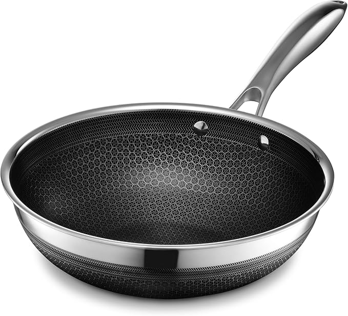 HexClad Hybrid Nonstick 11-Piece Cookware Set 10 Pan 10 Wok 12 Pan with Lid 6-Piece Essential Knife Set and Magnetic Knife Block