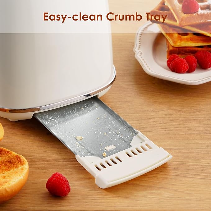 Roter Mond 2 Slice Toaster Retro Stainless Steel with Bagel Cancel and Defrost Functions 6 Bread Shade Settings Extra Wide Slots and Removable Crumb Tray Cream