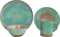 Paseo Road Patina Turquoise 16 Piece Ceramic Southwestern Rustic Cabin Dinnerware Set with Plates Bowls and Mugs