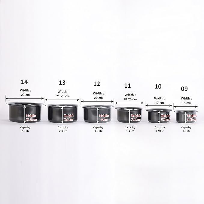 Sumeet Aluminium Tope Set 0.5L 0.9L 1.4L 1.8L 2.3L 2.9L 6 Piece (Black)