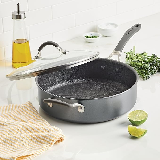 Circulon A1 Series with ScratchDefense Technology Nonstick Induction Sauté Pan with Helper Handle and Lid 5 Quart Graphite