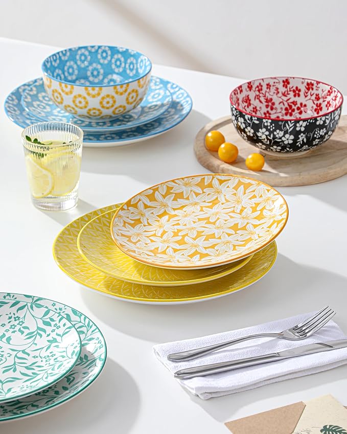 vancasso SELENE Plates and Bowls Set for 6 18 Pieces Dinnerware Sets Mircowave and Dishwasher Safe Dishes Set Porcelain Pastel Dinnerware