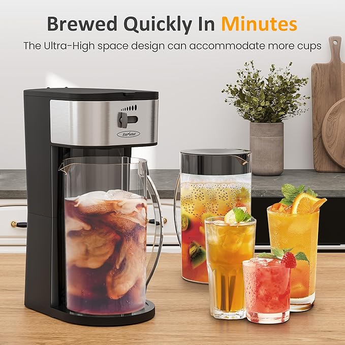 SUNVIVI Iced Tea Maker and Iced Coffee Maker 3-in-1 Coffee and Tea Machine Brewing System with 2.5 Quart Pitcher Strength Selector Perfect For Tea Coffee Lattes Lemonade