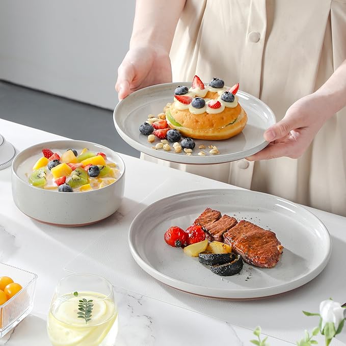 MALACASA Plates and Bowls Sets 18 Pieces Modern Ceramic Dinnerware Set for 6 Kitchen Dinner Set Stoneware Dishware Dishes Set Microwave and Dishwasher Safe Grey Series TARA