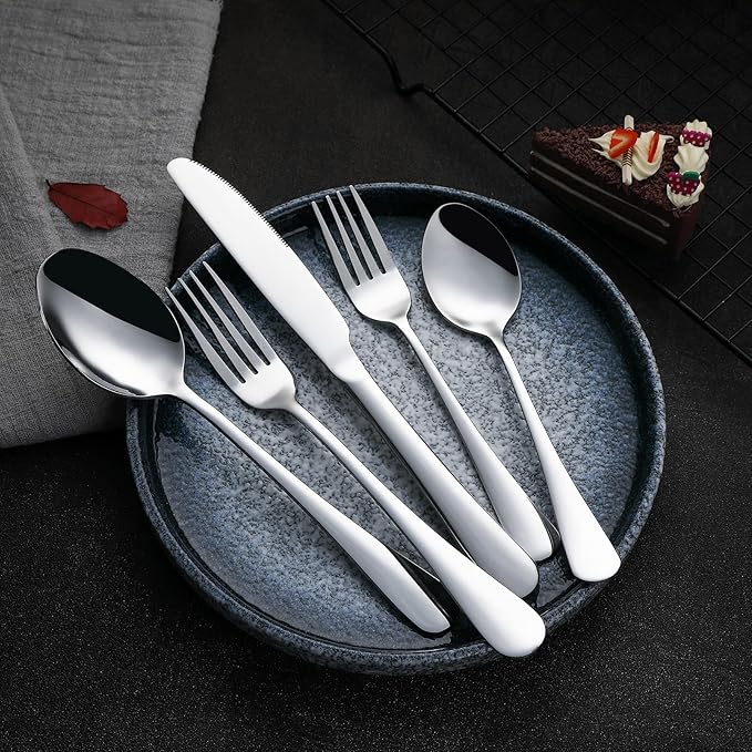 VANDBAO Silver Flatware Cutlery Silverware Set 20 Pieces Stainless Steel Colorful Utensils Tableware Set Service for 4 Include Knife/Fork/Spoon Reusable Mirror Polished Dishwasher Safe
