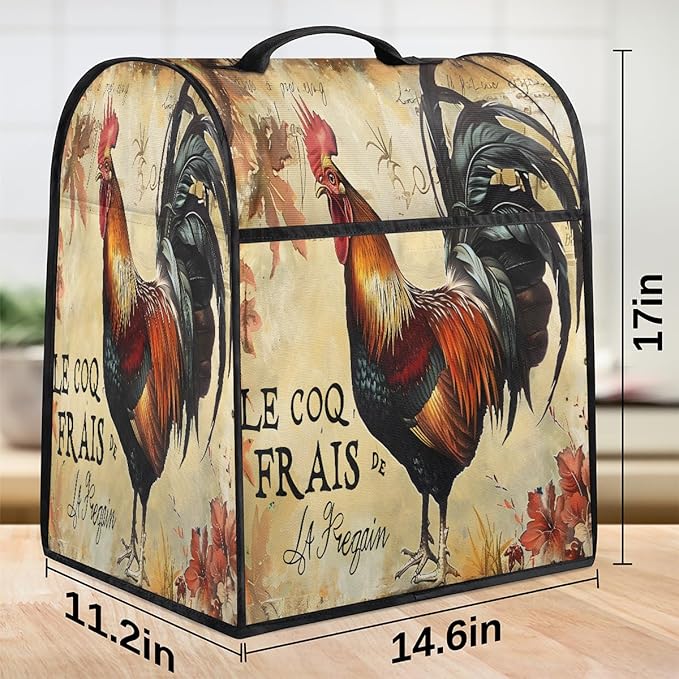 Kitchen Aid Mixer Cover Autumn Rooster Leaves Stand Mixer Cover Compatible with 6-8 Quarts Stand Mixers Dust Covers with Zipper Pocket Foldable Washable Kitchen Aid Organizer Bag