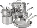 Tramontina Tri-Ply Clad Stainless Steel 10-Piece Cookware Set with Glass Lids Pots and Pans Kitchen Set Induction-Ready Dishwasher-Safe NSF-Certified