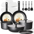 CAROTE 19Pcs Pots and Pans Set Non Stick Cookware Set Detachable Handle Nonstick Induction Kitchen Sets Non Stick with Removable Handle RV Cook Ware Oven Safe Black