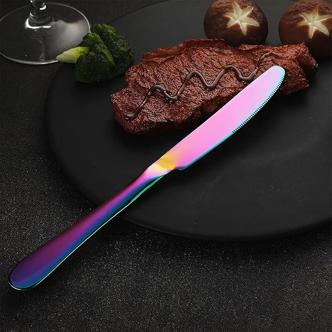 VANDBAO Rainbow Flatware Cutlery Silverware Set 20 Pieces Stainless Steel Colorful Utensils Tableware Set Service for 4 Include Knife/Fork/Spoon Reusable Mirror Polished Dishwasher Safe