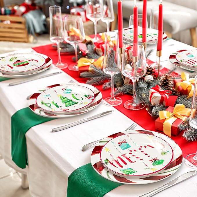 American Atelier 16-Piece Christmas-Themed Stoneware Dinnerware Set - Green/Red